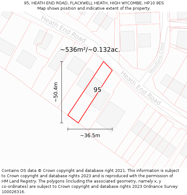 95, HEATH END ROAD, FLACKWELL HEATH, HIGH WYCOMBE, HP10 9ES: Plot and title map