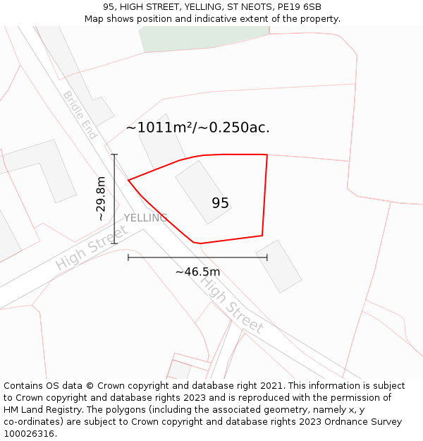 95, HIGH STREET, YELLING, ST NEOTS, PE19 6SB: Plot and title map