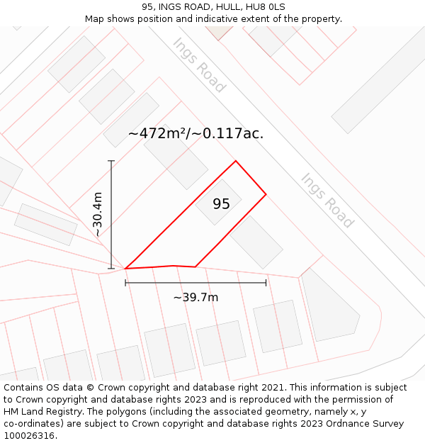 95, INGS ROAD, HULL, HU8 0LS: Plot and title map