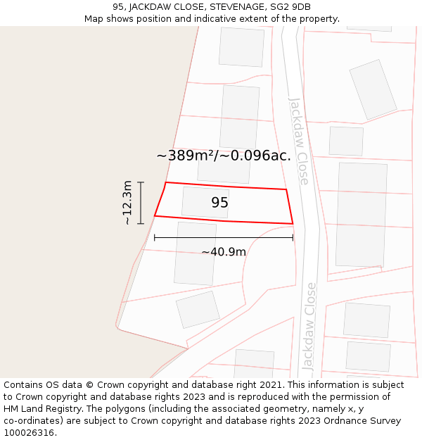 95, JACKDAW CLOSE, STEVENAGE, SG2 9DB: Plot and title map