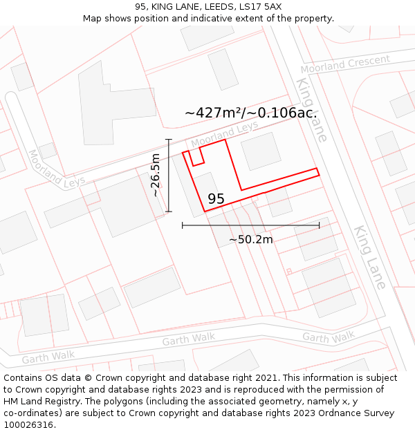 95, KING LANE, LEEDS, LS17 5AX: Plot and title map