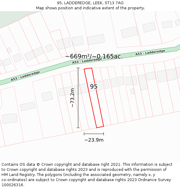 95, LADDEREDGE, LEEK, ST13 7AG: Plot and title map