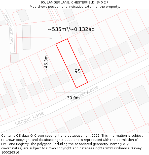 95, LANGER LANE, CHESTERFIELD, S40 2JP: Plot and title map