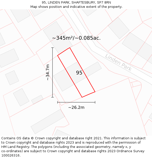 95, LINDEN PARK, SHAFTESBURY, SP7 8RN: Plot and title map