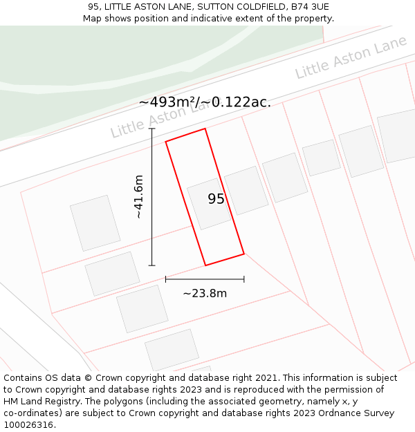 95, LITTLE ASTON LANE, SUTTON COLDFIELD, B74 3UE: Plot and title map