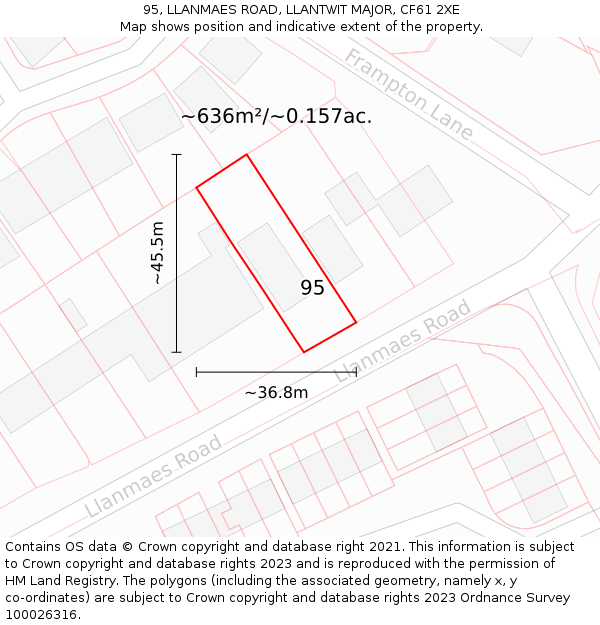 95, LLANMAES ROAD, LLANTWIT MAJOR, CF61 2XE: Plot and title map