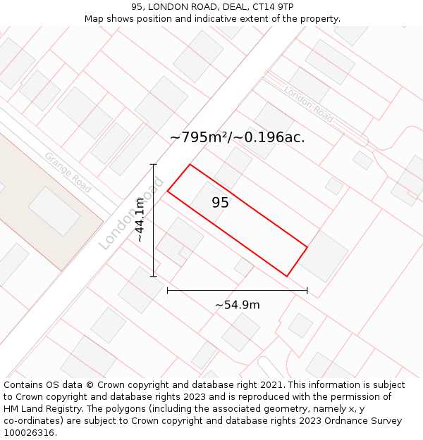 95, LONDON ROAD, DEAL, CT14 9TP: Plot and title map