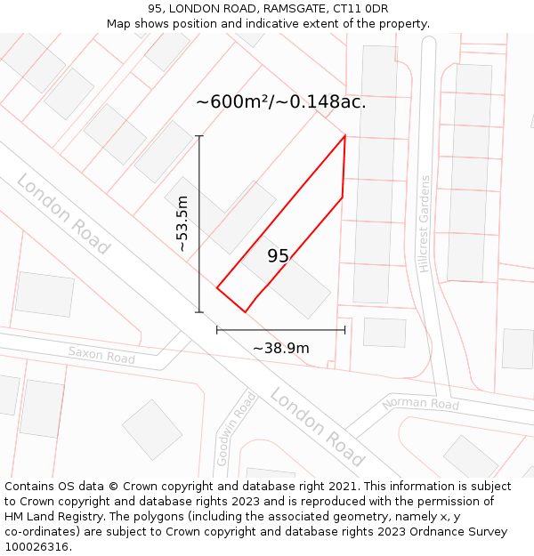 95, LONDON ROAD, RAMSGATE, CT11 0DR: Plot and title map