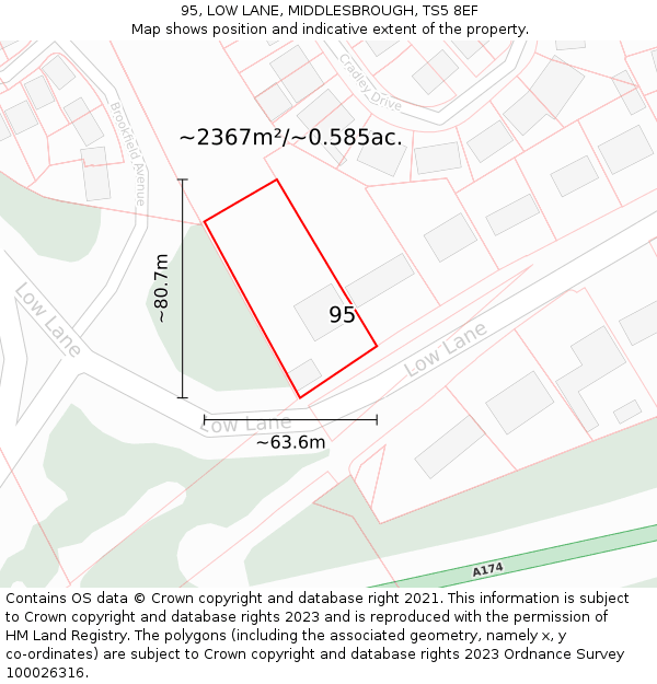 95, LOW LANE, MIDDLESBROUGH, TS5 8EF: Plot and title map