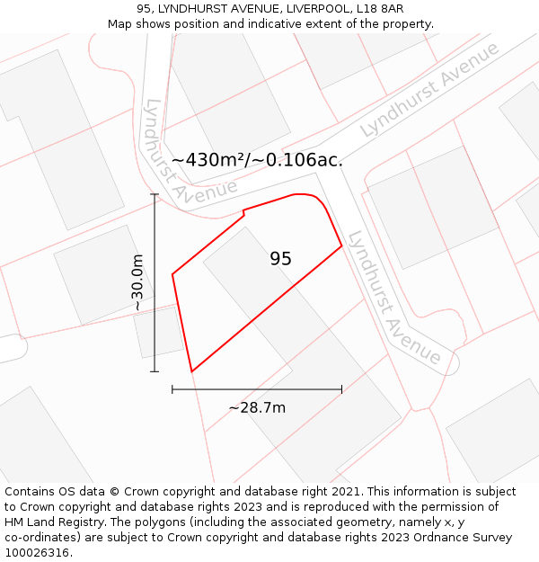 95, LYNDHURST AVENUE, LIVERPOOL, L18 8AR: Plot and title map