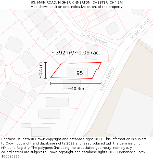 95, MAIN ROAD, HIGHER KINNERTON, CHESTER, CH4 9AJ: Plot and title map