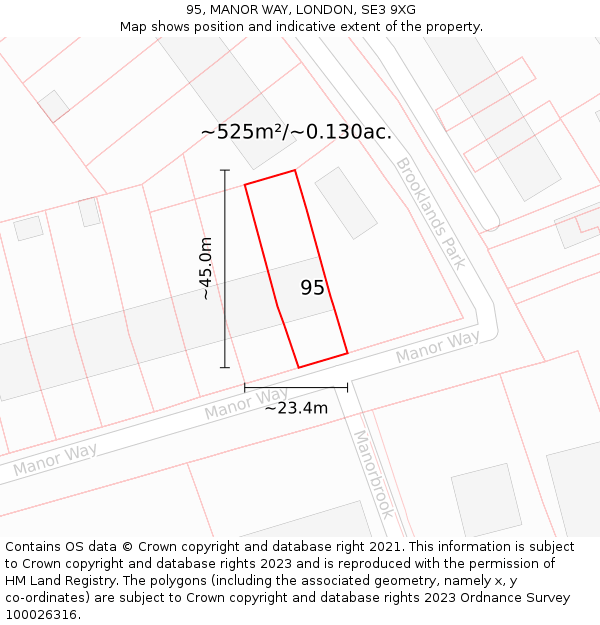 95, MANOR WAY, LONDON, SE3 9XG: Plot and title map