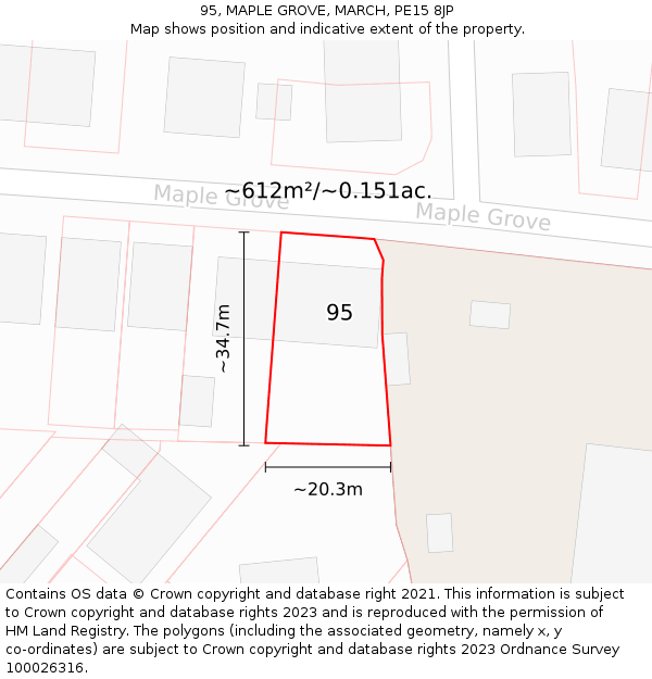 95, MAPLE GROVE, MARCH, PE15 8JP: Plot and title map