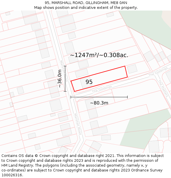 95, MARSHALL ROAD, GILLINGHAM, ME8 0AN: Plot and title map