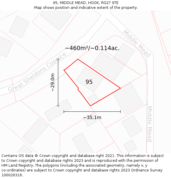 95, MIDDLE MEAD, HOOK, RG27 9TE: Plot and title map