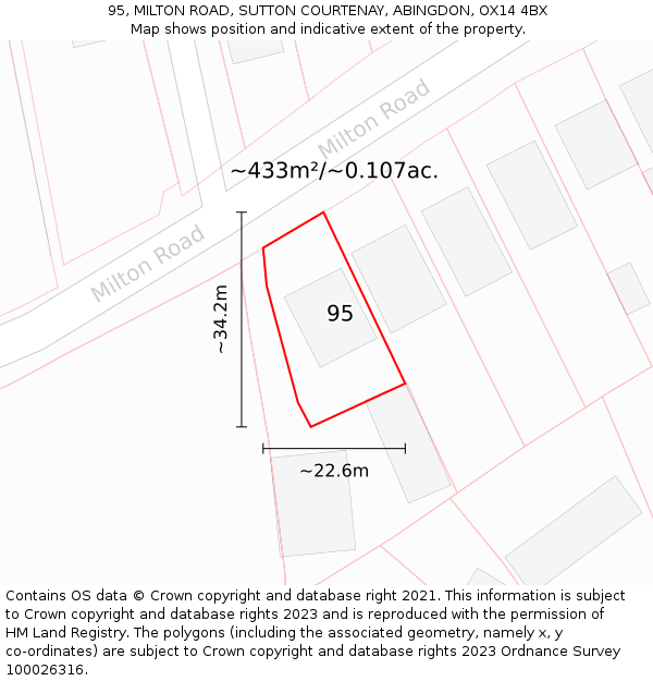 95, MILTON ROAD, SUTTON COURTENAY, ABINGDON, OX14 4BX: Plot and title map