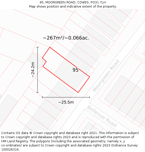 95, MOORGREEN ROAD, COWES, PO31 7LH: Plot and title map