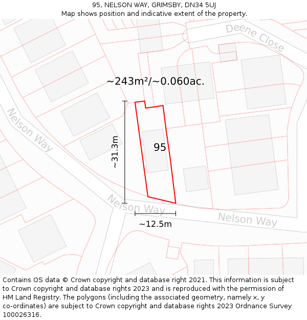 95, NELSON WAY, GRIMSBY, DN34 5UJ: Plot and title map