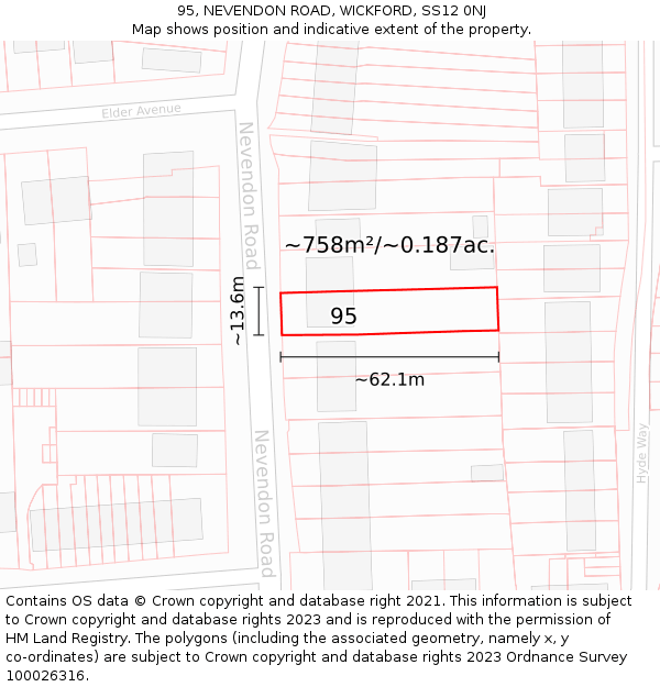 95, NEVENDON ROAD, WICKFORD, SS12 0NJ: Plot and title map