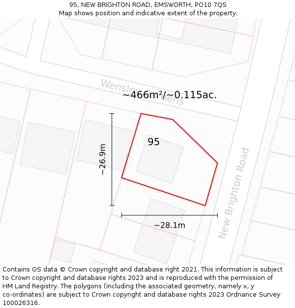 95, NEW BRIGHTON ROAD, EMSWORTH, PO10 7QS: Plot and title map