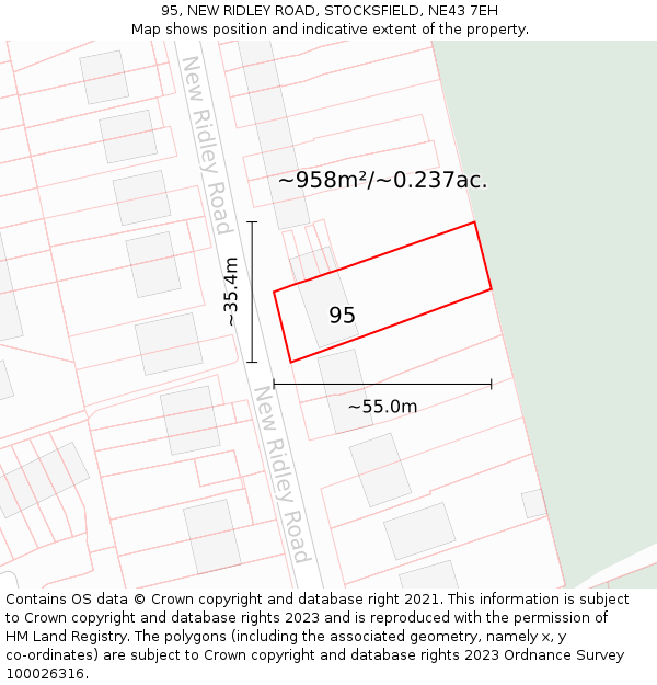 95, NEW RIDLEY ROAD, STOCKSFIELD, NE43 7EH: Plot and title map