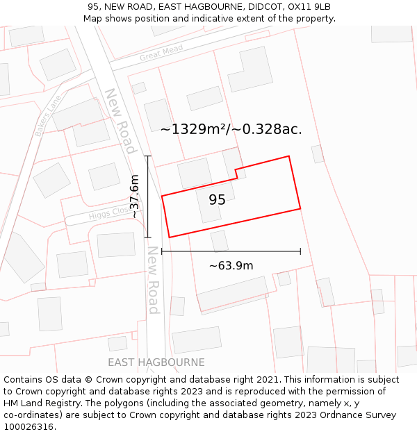 95, NEW ROAD, EAST HAGBOURNE, DIDCOT, OX11 9LB: Plot and title map