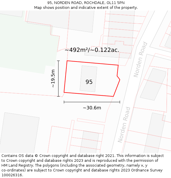 95, NORDEN ROAD, ROCHDALE, OL11 5PN: Plot and title map