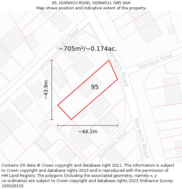 95, NORWICH ROAD, NORWICH, NR5 0AA: Plot and title map