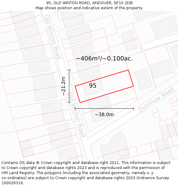 95, OLD WINTON ROAD, ANDOVER, SP10 2DB: Plot and title map