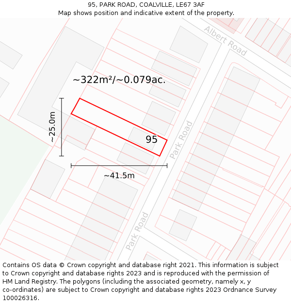 95, PARK ROAD, COALVILLE, LE67 3AF: Plot and title map