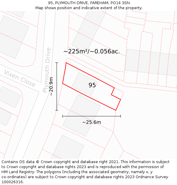 95, PLYMOUTH DRIVE, FAREHAM, PO14 3SN: Plot and title map