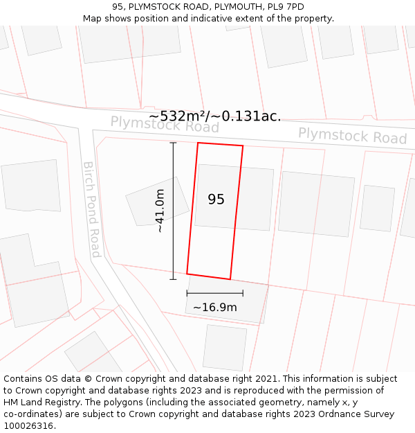 95, PLYMSTOCK ROAD, PLYMOUTH, PL9 7PD: Plot and title map