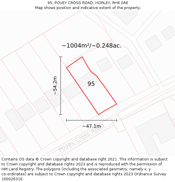 95, POVEY CROSS ROAD, HORLEY, RH6 0AE: Plot and title map