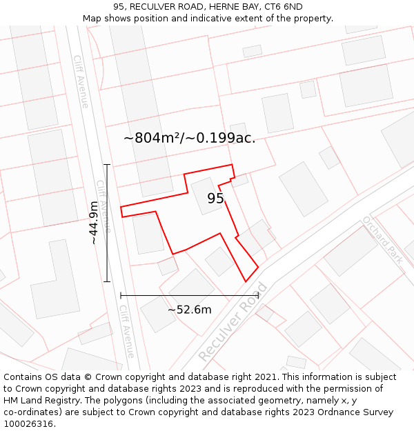 95, RECULVER ROAD, HERNE BAY, CT6 6ND: Plot and title map