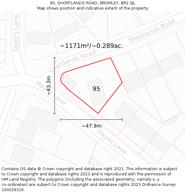 95, SHORTLANDS ROAD, BROMLEY, BR2 0JL: Plot and title map