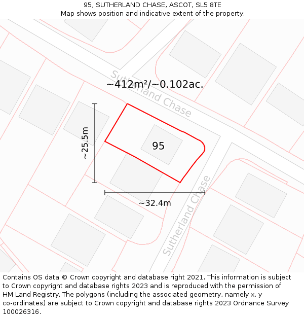 95, SUTHERLAND CHASE, ASCOT, SL5 8TE: Plot and title map