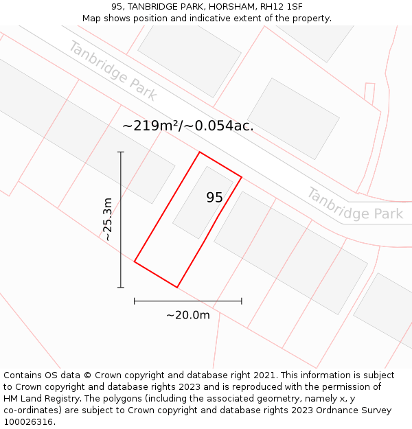 95, TANBRIDGE PARK, HORSHAM, RH12 1SF: Plot and title map