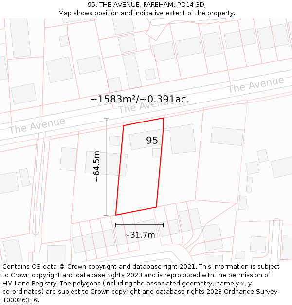 95, THE AVENUE, FAREHAM, PO14 3DJ: Plot and title map