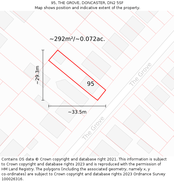 95, THE GROVE, DONCASTER, DN2 5SF: Plot and title map