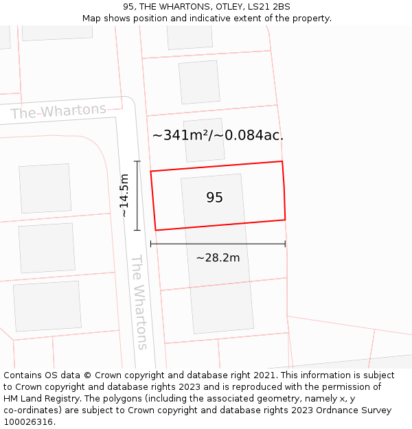 95, THE WHARTONS, OTLEY, LS21 2BS: Plot and title map