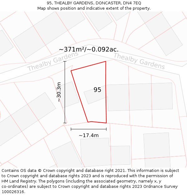 95, THEALBY GARDENS, DONCASTER, DN4 7EQ: Plot and title map