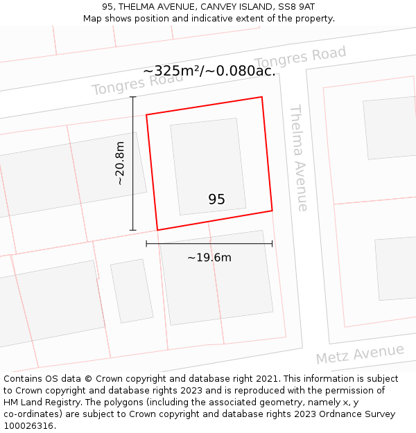 95, THELMA AVENUE, CANVEY ISLAND, SS8 9AT: Plot and title map