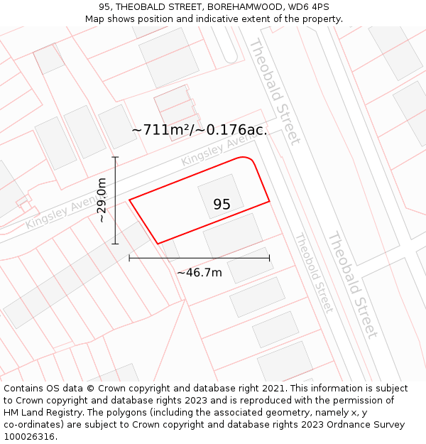 95, THEOBALD STREET, BOREHAMWOOD, WD6 4PS: Plot and title map