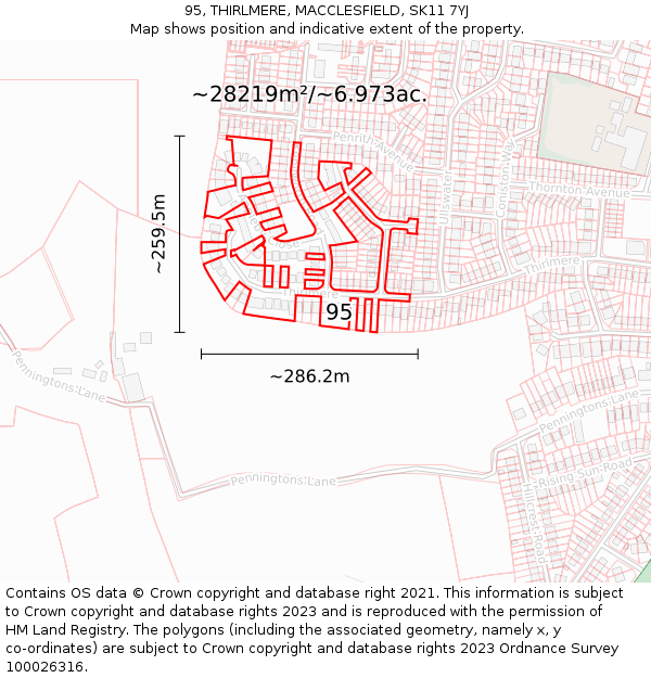 95, THIRLMERE, MACCLESFIELD, SK11 7YJ: Plot and title map