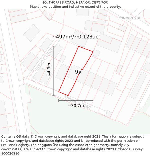 95, THORPES ROAD, HEANOR, DE75 7GR: Plot and title map