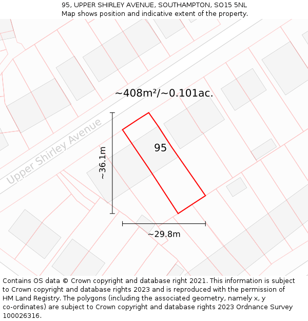 95, UPPER SHIRLEY AVENUE, SOUTHAMPTON, SO15 5NL: Plot and title map