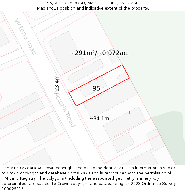95, VICTORIA ROAD, MABLETHORPE, LN12 2AL: Plot and title map