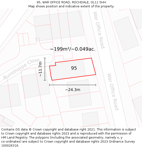 95, WAR OFFICE ROAD, ROCHDALE, OL11 5HH: Plot and title map