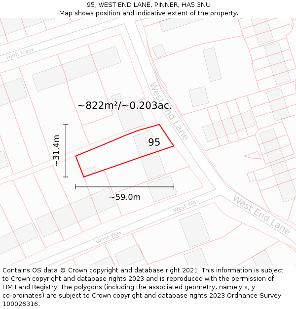 95, WEST END LANE, PINNER, HA5 3NU: Plot and title map
