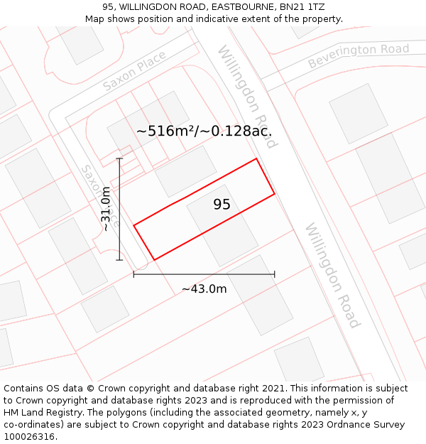 95, WILLINGDON ROAD, EASTBOURNE, BN21 1TZ: Plot and title map